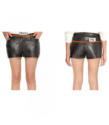 Women High Waist Fashion Short Black Genuine Lambskin Leather Hot Shorts Pants 